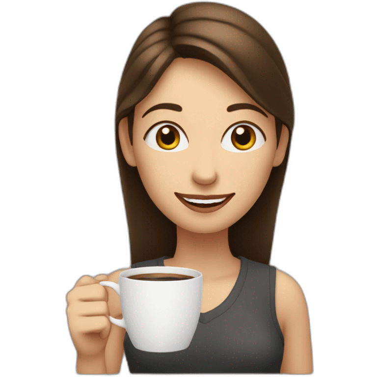 white young brunet woman with face visible nervous smile  and eyes wide open holding a cup of coffee emoji