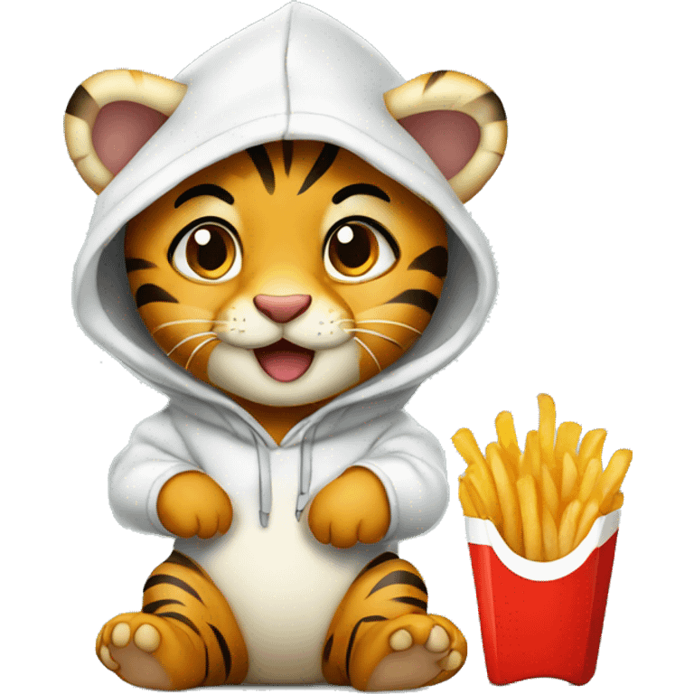 baby tiger with hoodie eating French fries emoji