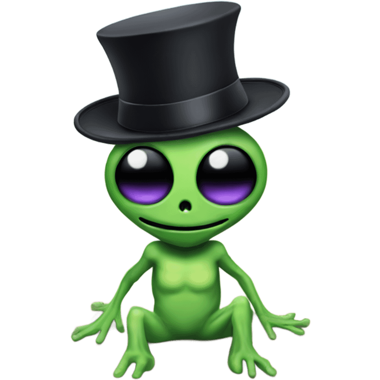 Alien with a top hat on a beach emoji