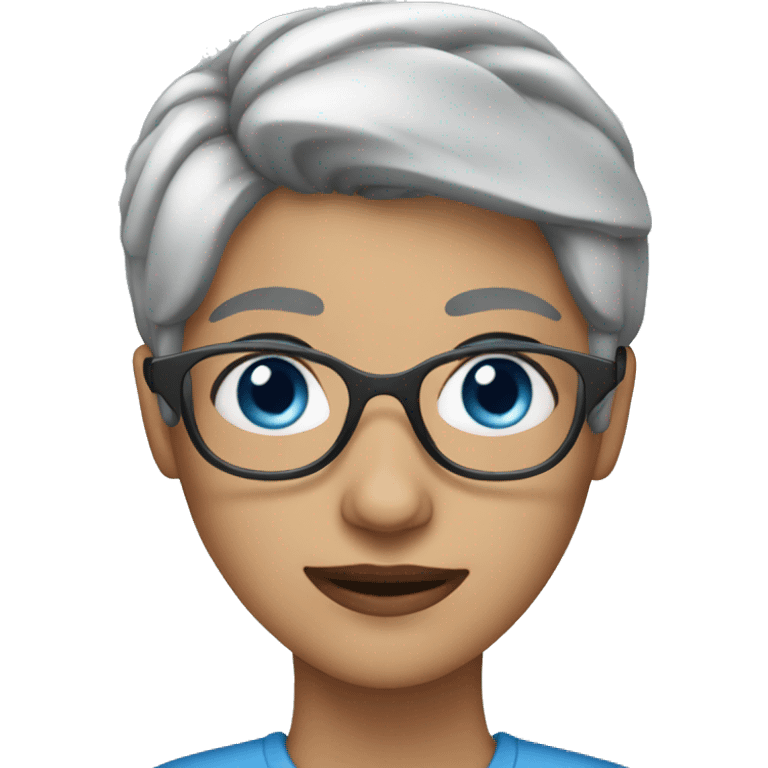 Woman with short gray hair, blue eyes and blue rimed glasses  emoji