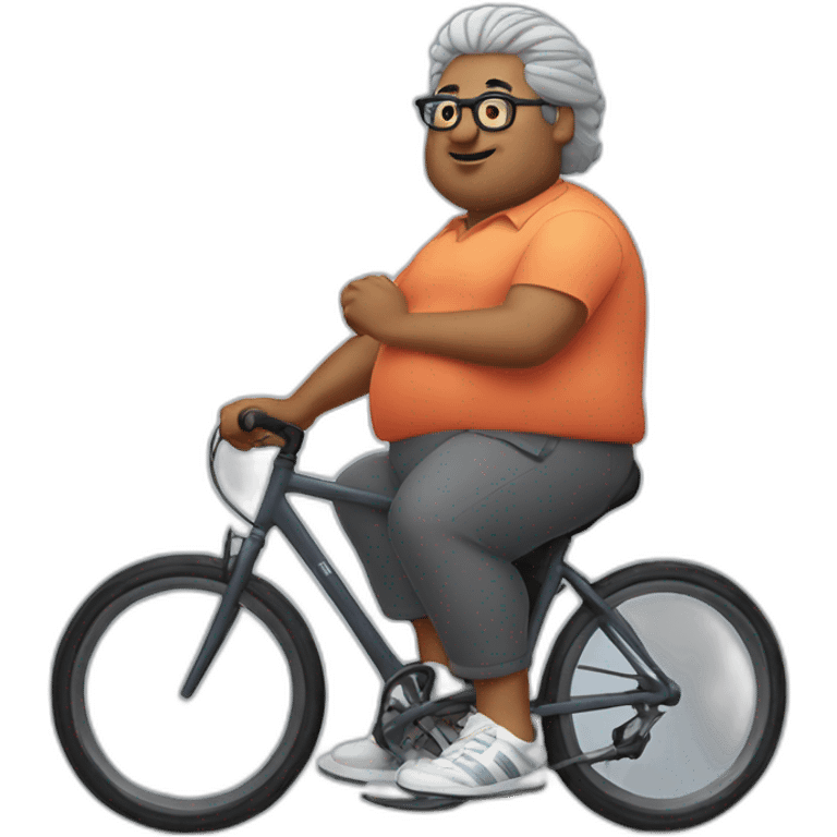 Fat indian man with grey hair wearing glasses, adidas shirt riding bicycle emoji