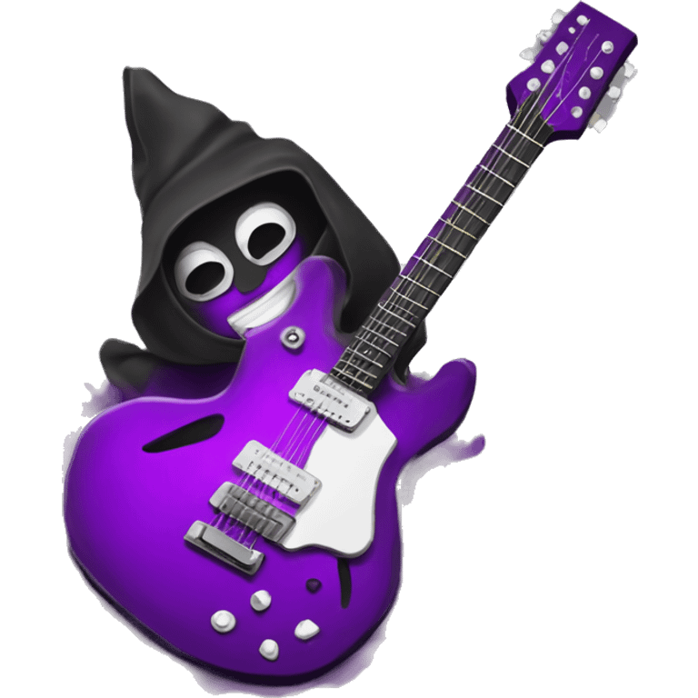 Un cuervo purpura enojado tocando una guitarra eléctrica vestido rockero emoji