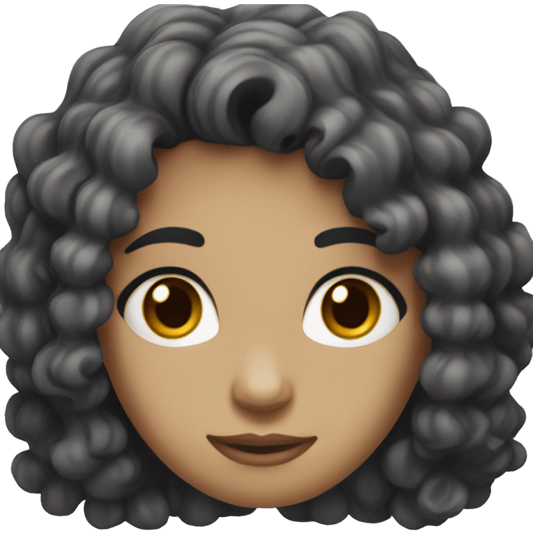 slightly curly black hair, brown eyes, white skin emoji