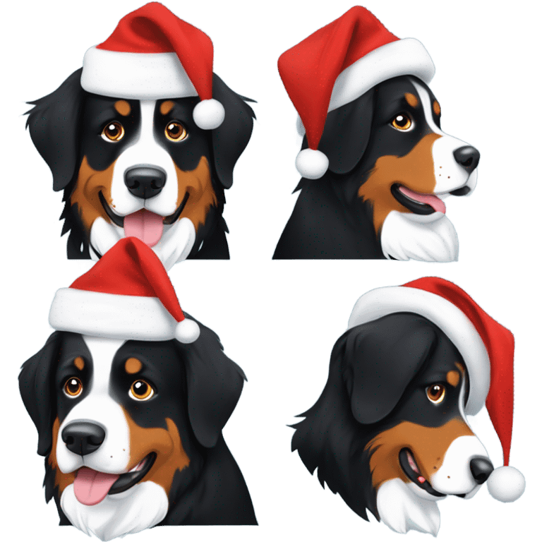 Bernese mountain dog with Santa hat emoji