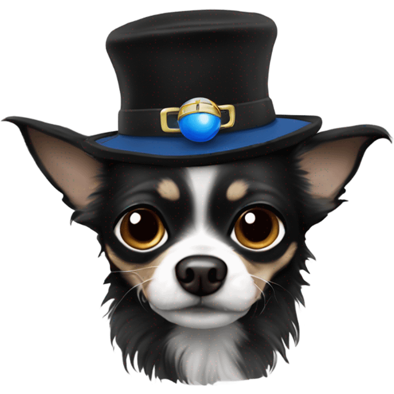 Old man blue eyes goatee beard ball cap with cute black long fur Chihuahua emoji