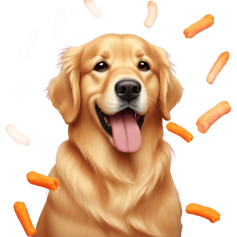 Golden retriever eating hot Cheetos emoji