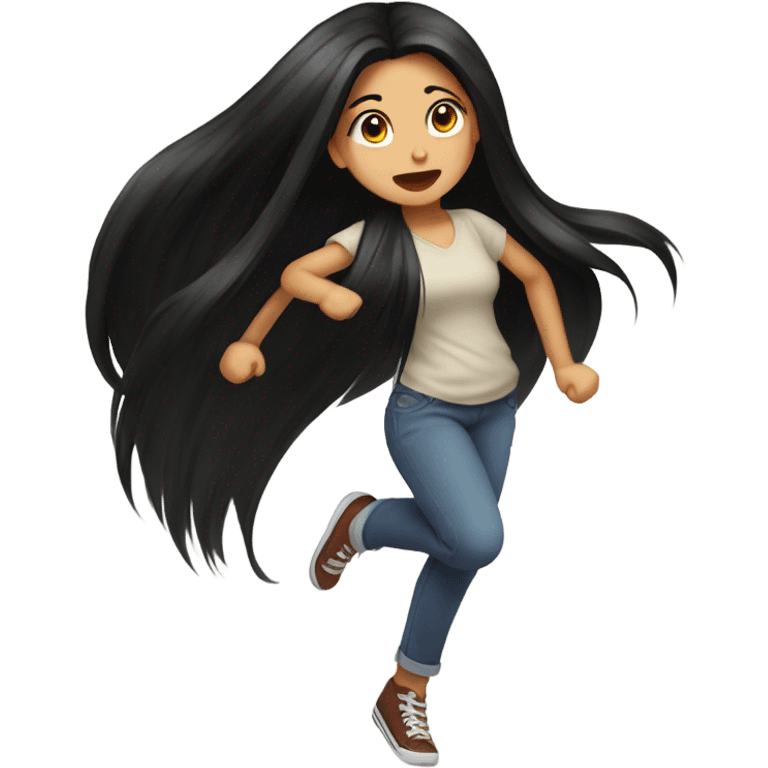 Girl with long black hair stomping emoji