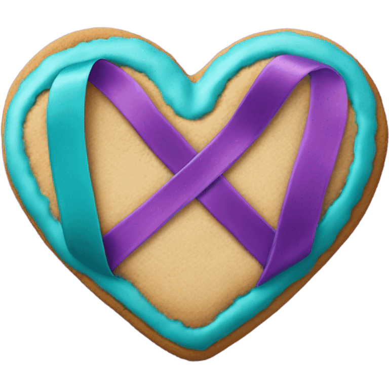 Heart cookie with teal purple awareness ribbon emoji