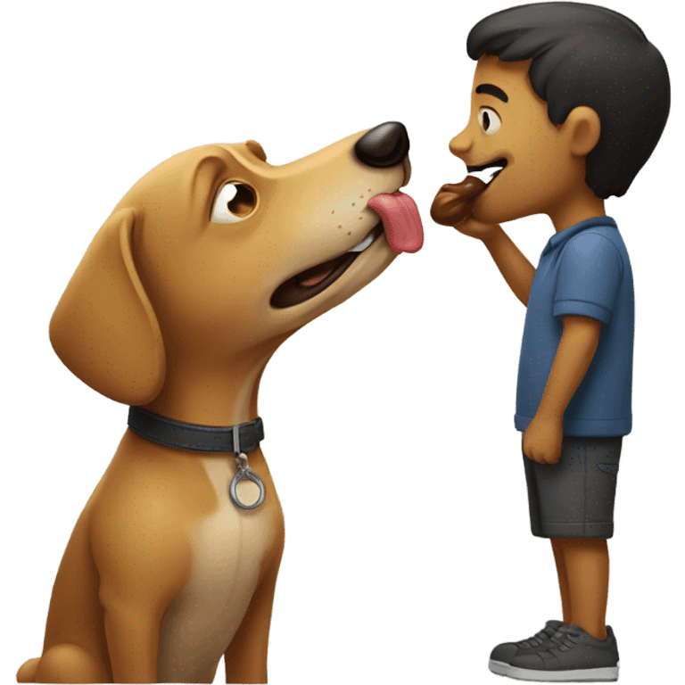 A dog licking a man emoji