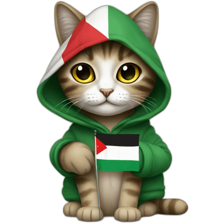 Cat with hoodie holding Palestine flag emoji