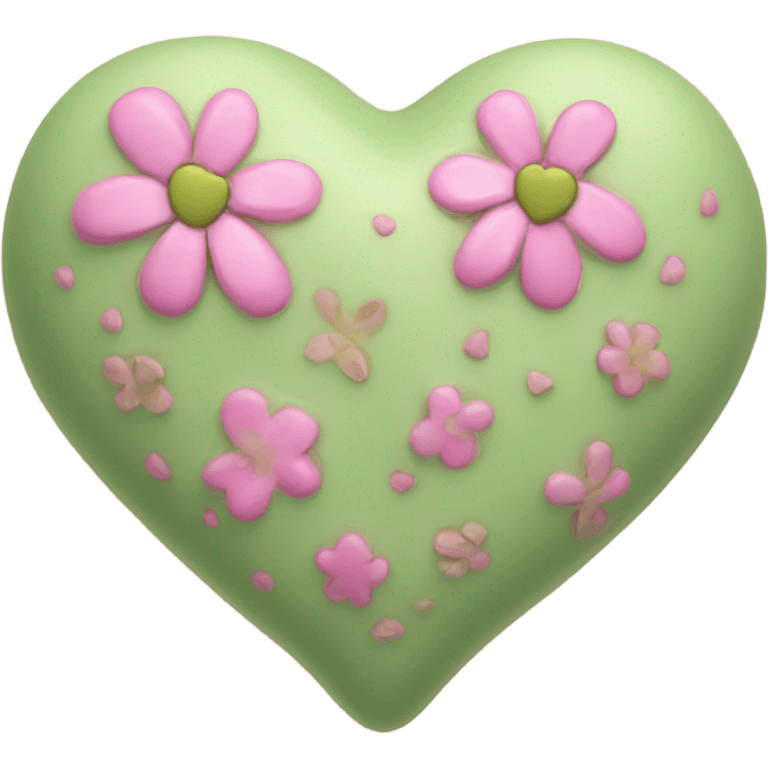 pistachio green Color heart decorated with pink flowers emoji