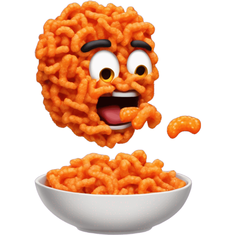 All of Ramen noodles with hot Cheetos in it with a guy eating them and burning his mouth emoji