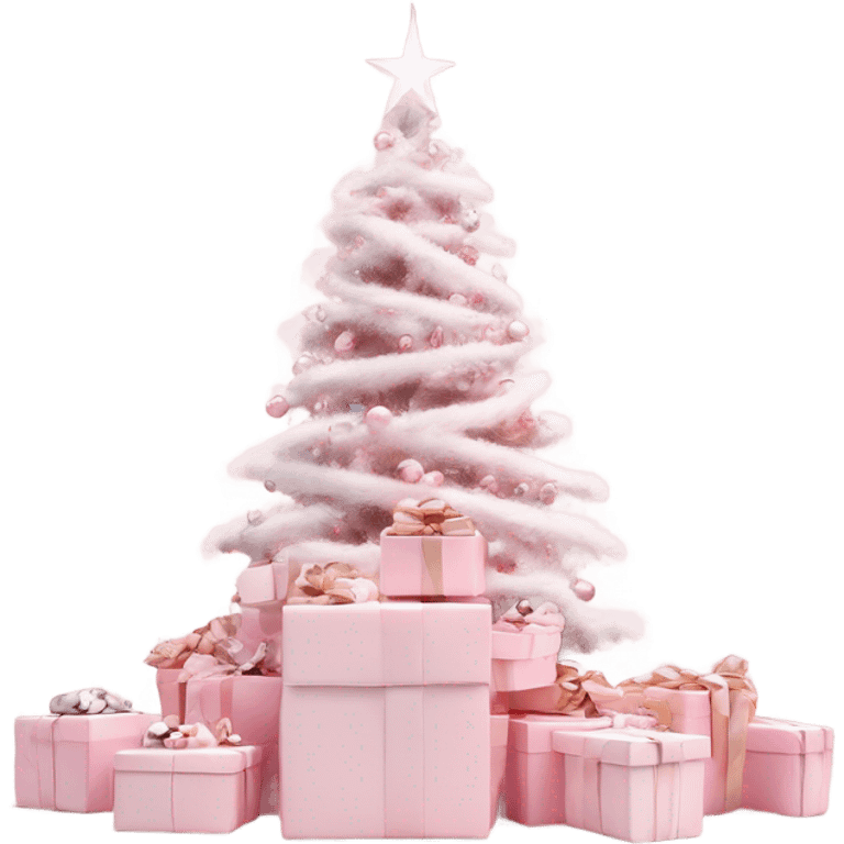 Light pink Christmas gifts under a white Christmas tree  emoji