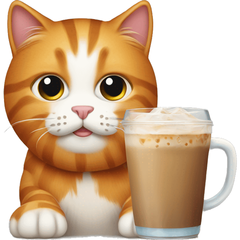 Ginger cat with ice coffee  emoji