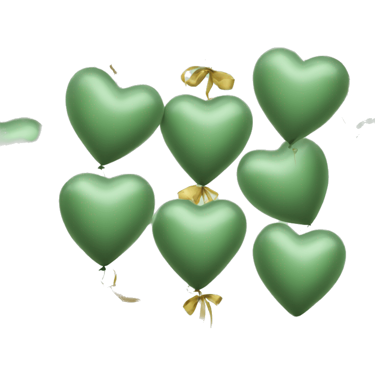 Aesthetic sage green 3 heart shaped balloons with gold ribbons emoji