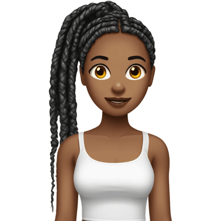 brown skined girl with black box braids and is wearing a white tube top emoji