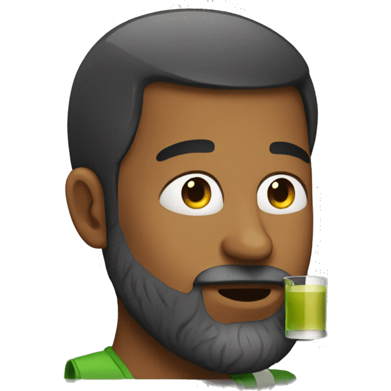 man with beard drinking apple juice emoji