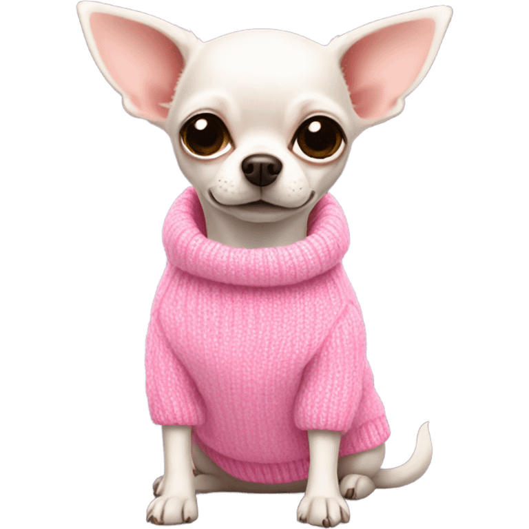 White chihuahua with pink sweater emoji