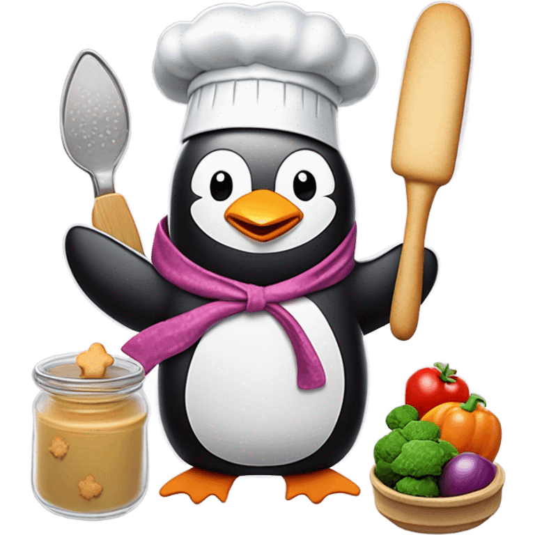 penguin baking cookies and making dinner emoji