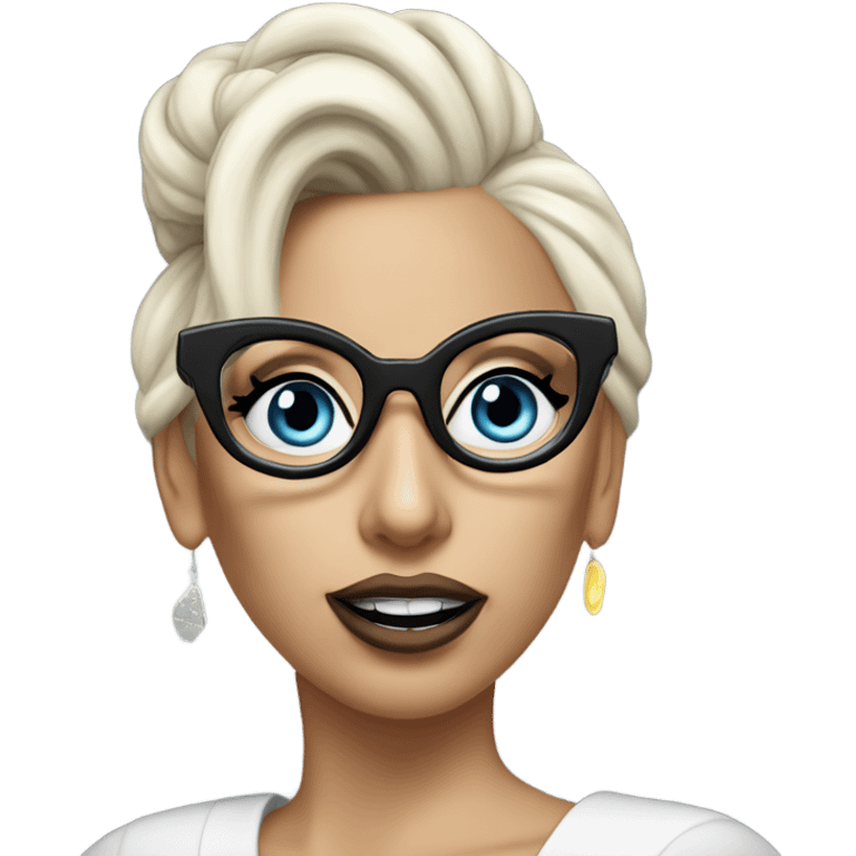 Lady gaga blue eyes black glasses realistic updo talking on the phone  emoji