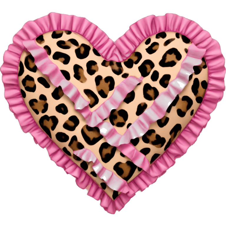 Leopard print heart with pink ruffles emoji