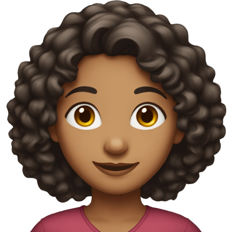 indian girl with dark brown curly hair standing and smiling emoji