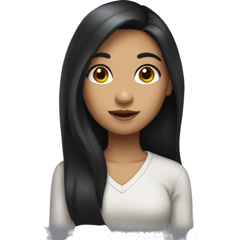 a girl who has long black hair with normal skin color emoji