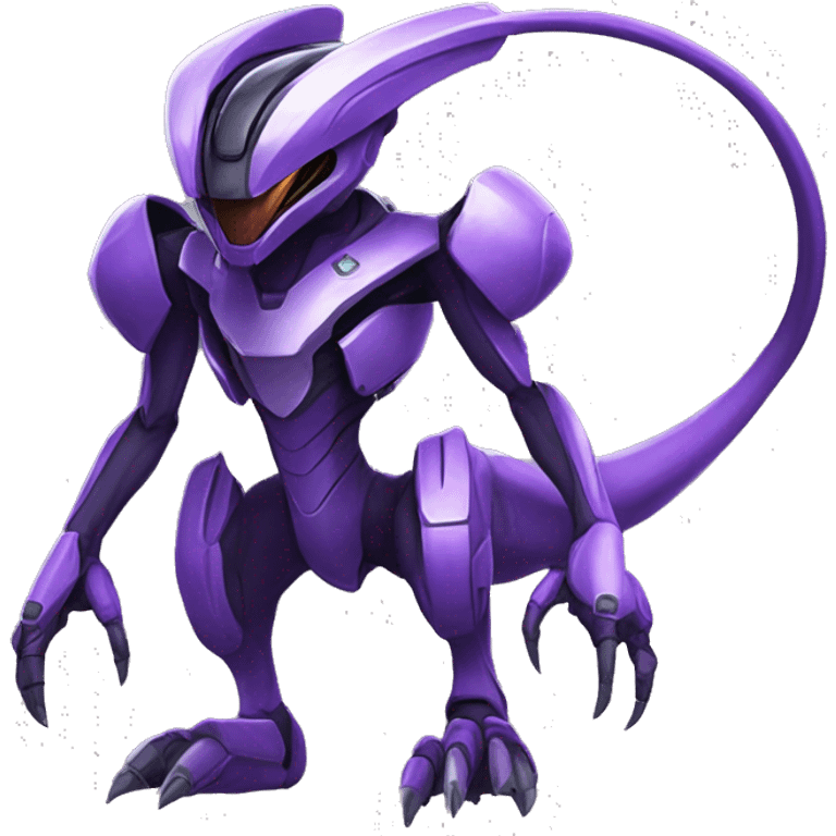 a black-purple Genesect-Raptor-Fakémon—hybrid with a futuristic visor-helmet full body emoji