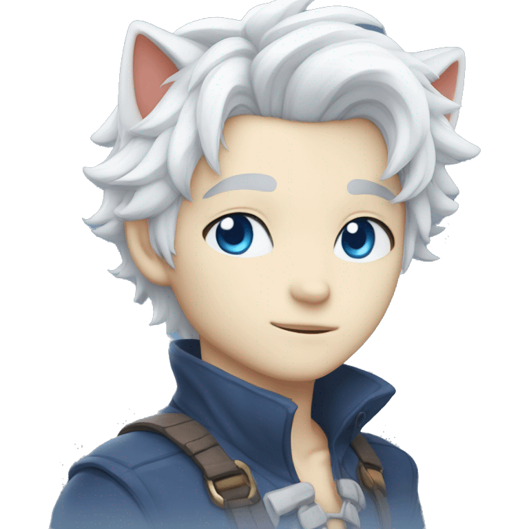 white haired catboy with blue eyes and white palid skin emoji