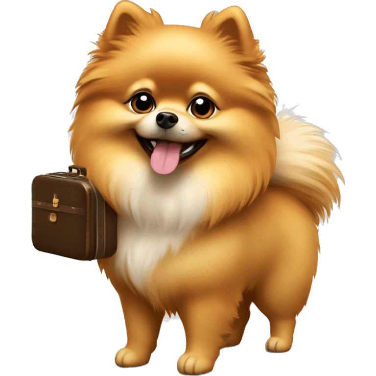 Pomeranian spitz with suitcase emoji