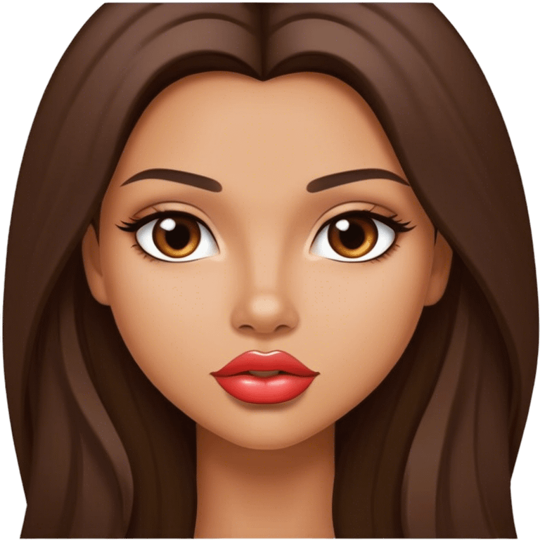 Sexy tanned beautiful girl with plump lips and brunette straight long hair emoji