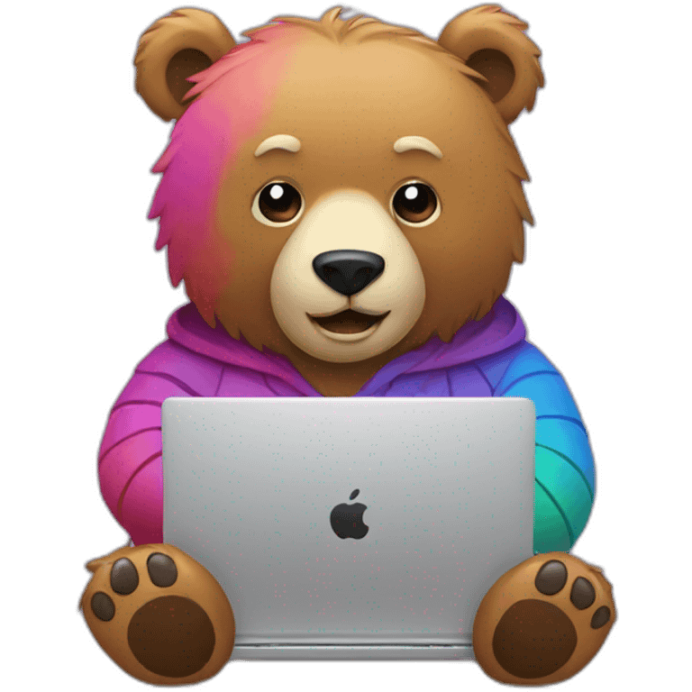 Bear using colourful laptop emoji