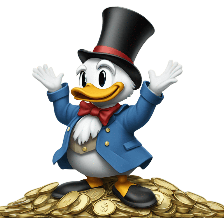 scrooge mcduck standing atop a pile of money emoji