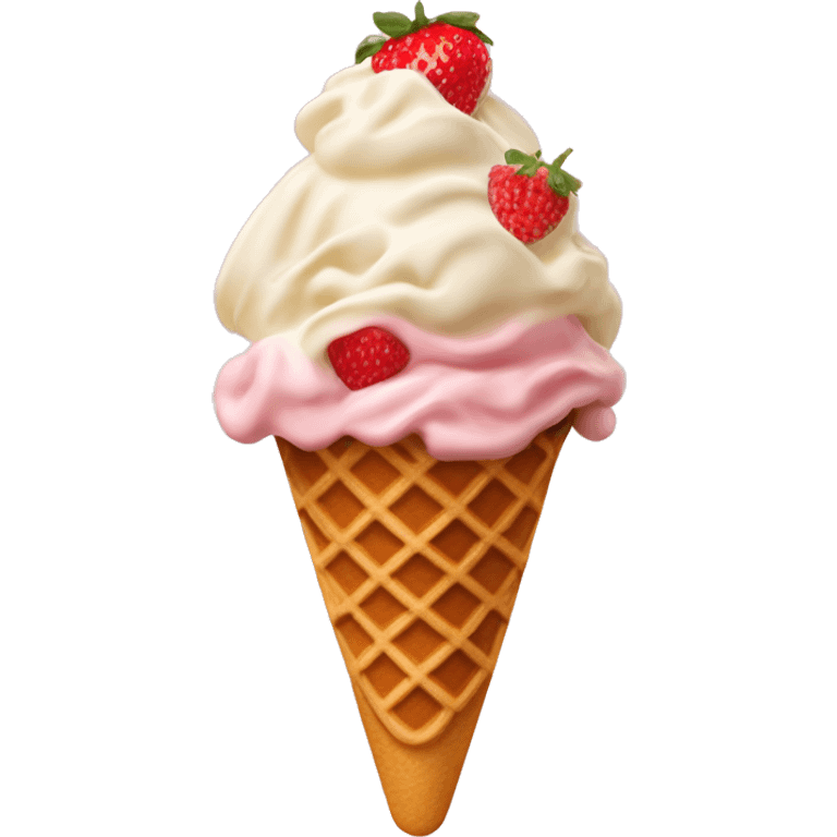 Ice cream gelato flavor strawberry and vanilla with waffles on top emoji