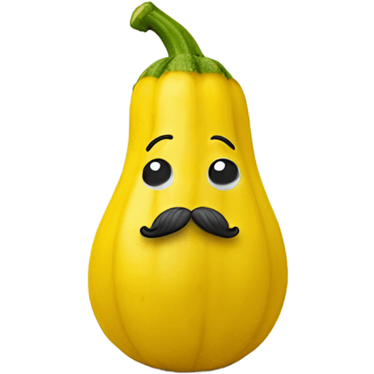 yellow squash with a happy face and feet and legs and a mustache emoji