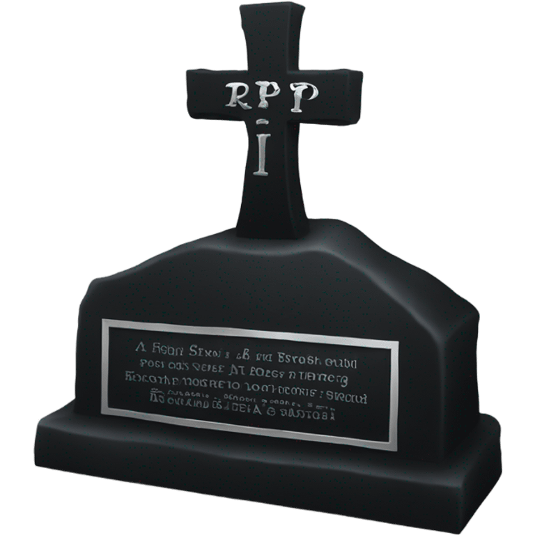 a black grave with the inscription R i P in silver emoji