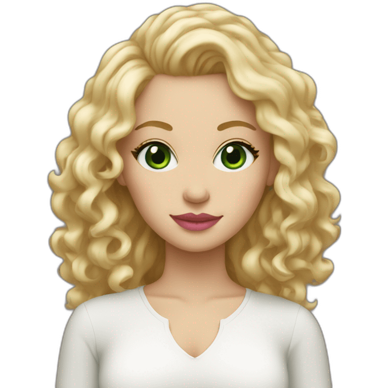 White woman with green eyes, pink lips, blond curly hair emoji