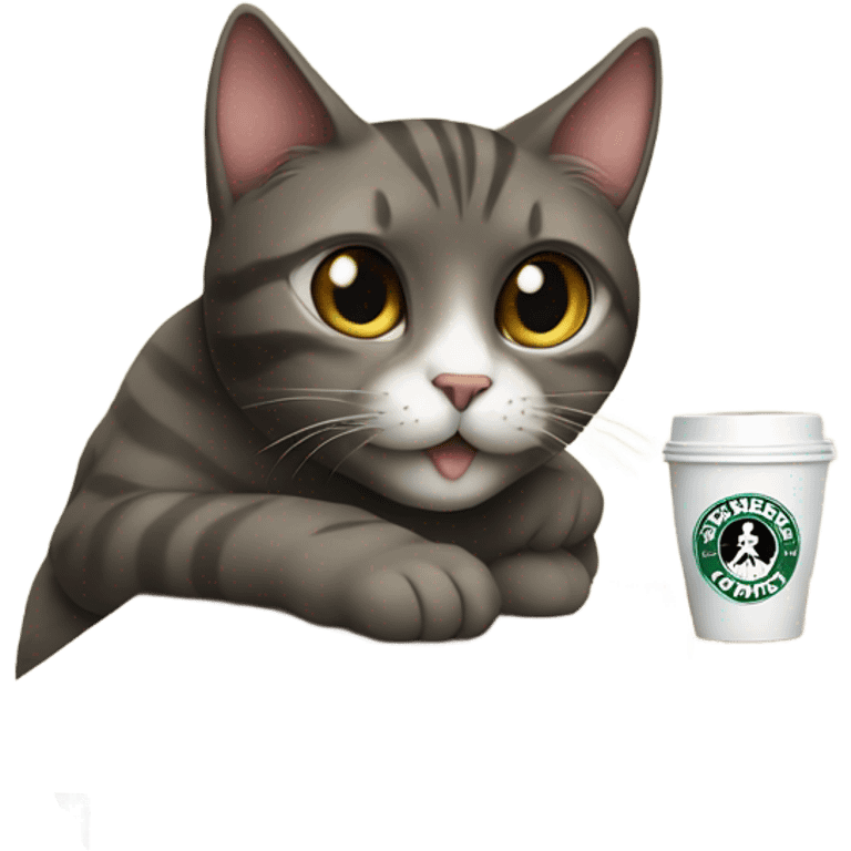 Cat drinking starbucks emoji