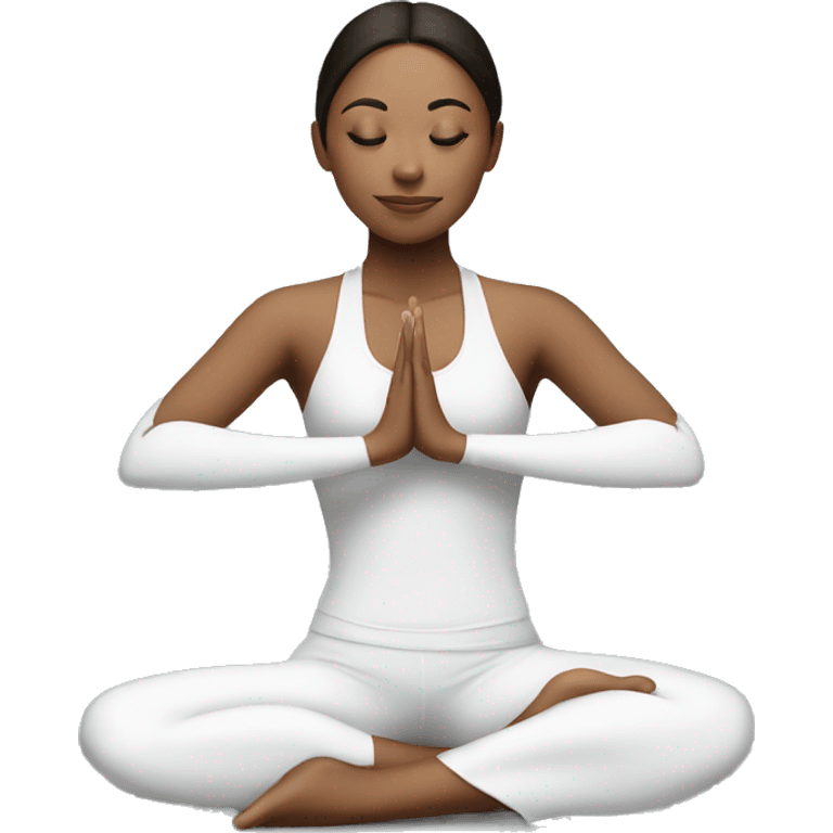 Brunette girl doing yoga in white suit  emoji