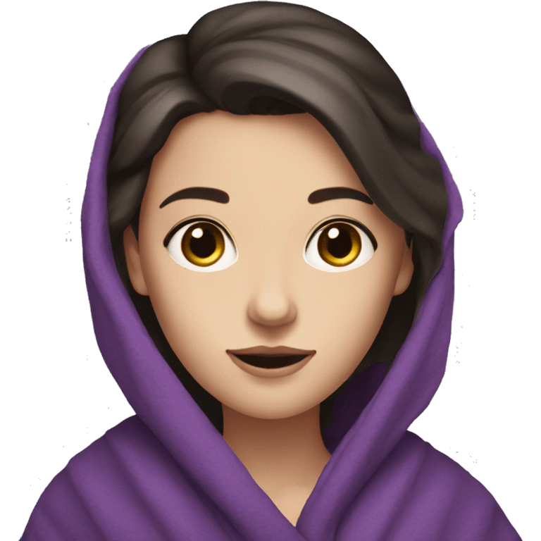 dark haired white girl with purple blanket around her shoulders  emoji