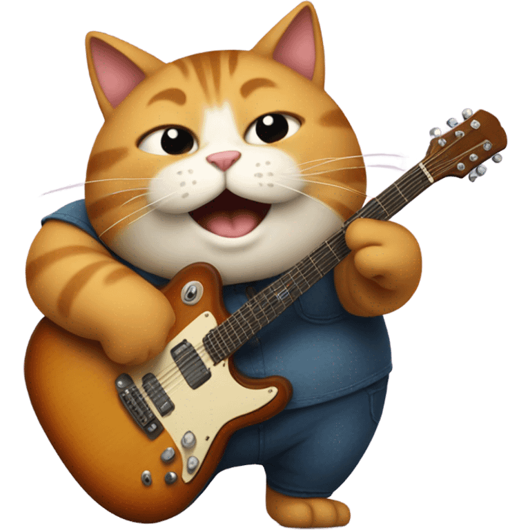 Incredibly fat cat, playing guitar emoji