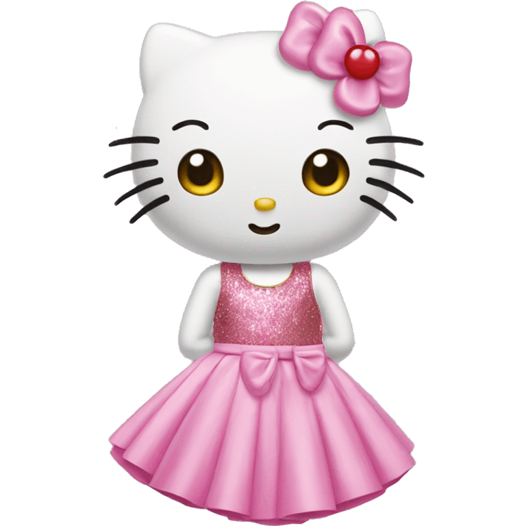 Twin hello kitty wearing pink skirt and glittery emoji