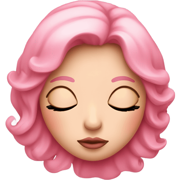 Pink face with lashes and big lips sleeping  emoji