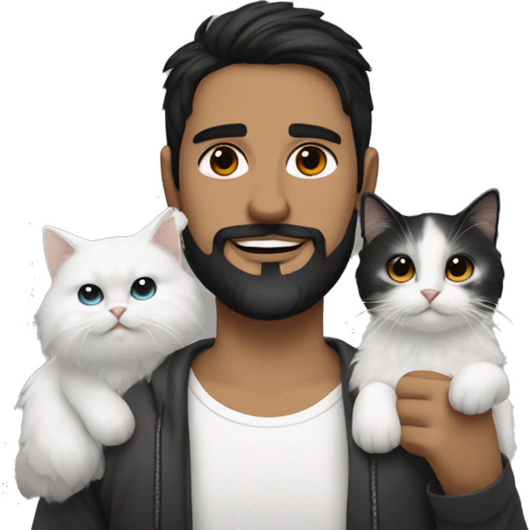 a spanish guy with a black earing and black short hair and black beard and holding a all white Siberian cat emoji