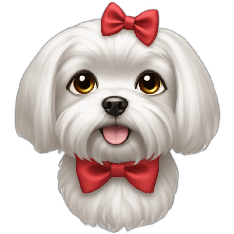 Maltese dog female with a hair bow and black eyes, emoji