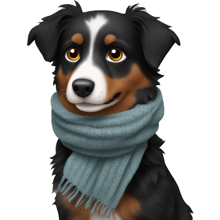 Small black australian shepherd dog wearing a knit scarf emoji