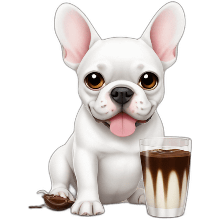 white FRENCH BULLDOg drinking coco emoji