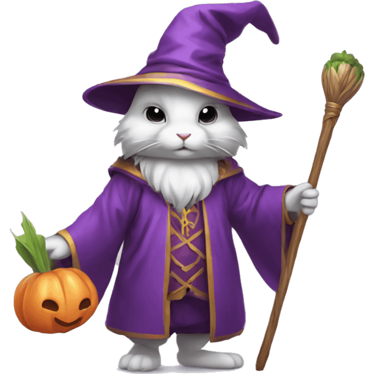 rabbit wizard purple clothes holding a carot staff emoji