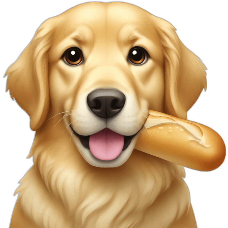 golden retriever holding a baguette emoji