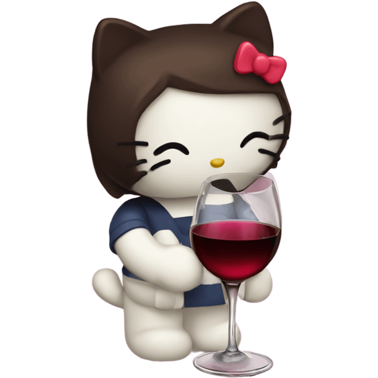 Hello Kitty drinking red wine emoji